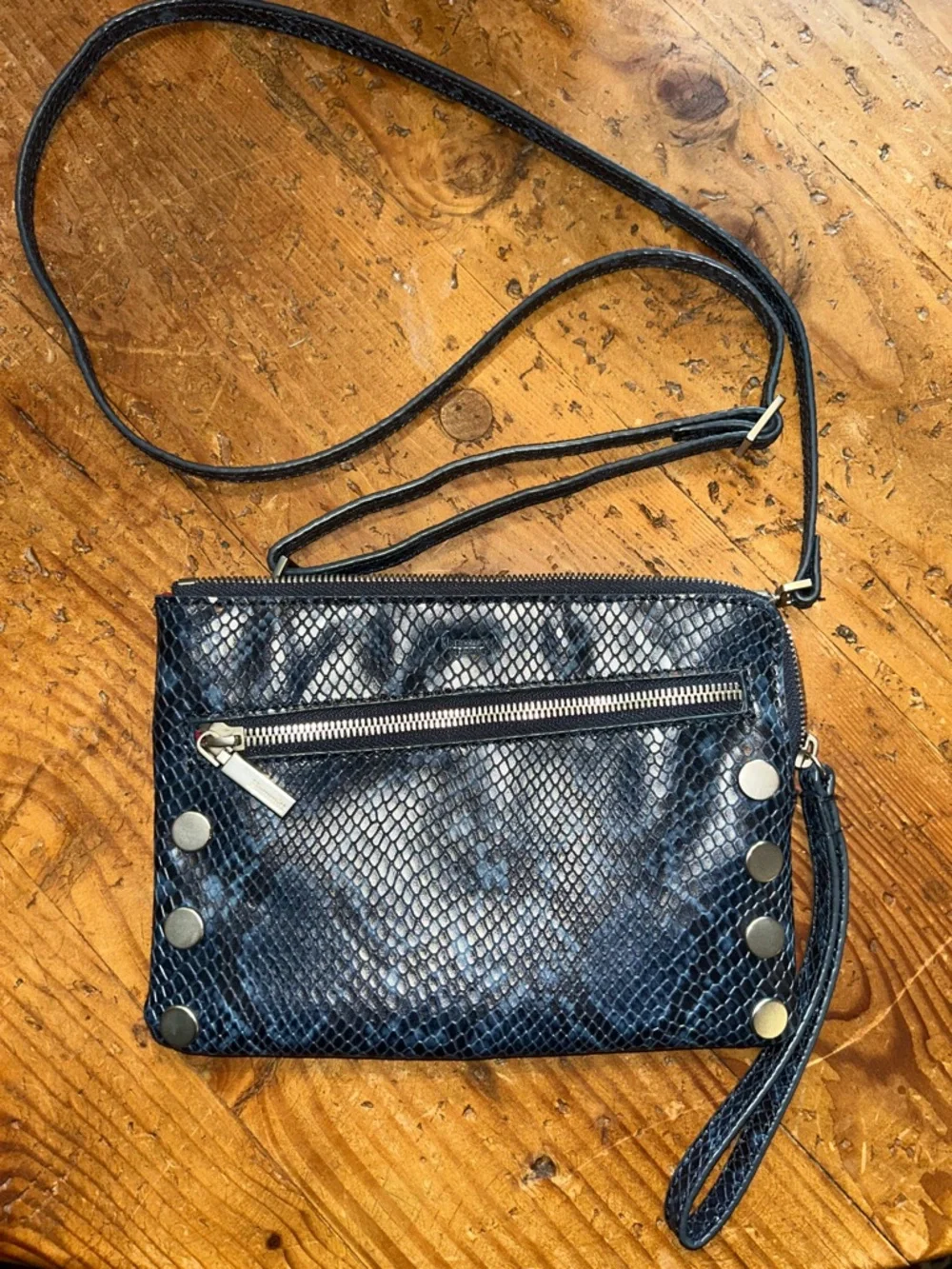HAMMITT Blue Snake-Embossed Crossbody Wristlet - silver hardware and grommets_2